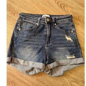 Abound Womens Jean Shorts Rolled Tab Denim Distressed Grunge Blue Y2K Size 24